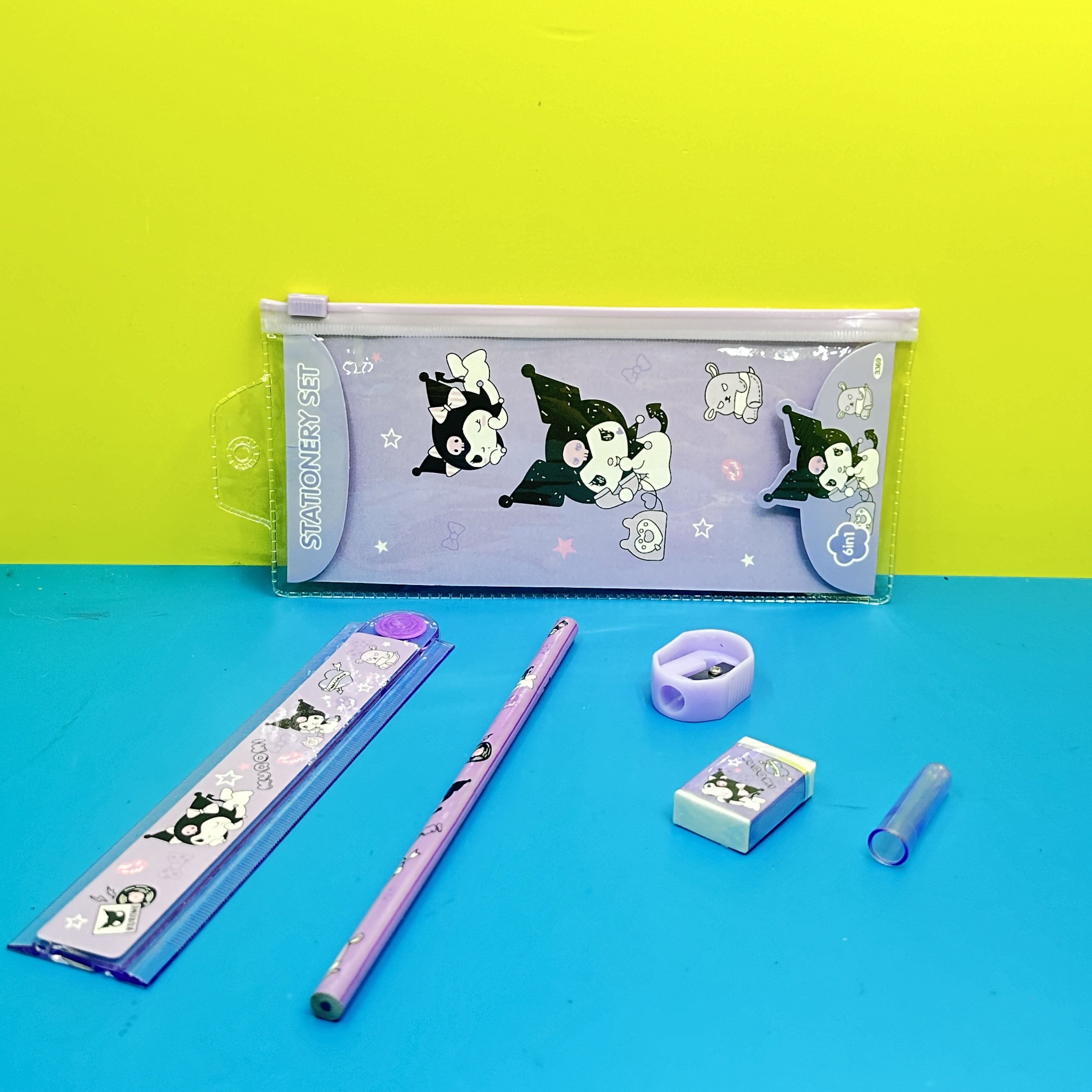 1Set Cartoon Pencil Ruler Eraser Sharpener Pencil Case Stationery Set Kids School Supplies Gift