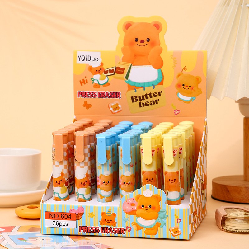 Cartoon shaped press replaceable eraser, cute and high-value primary school student eraser girl's heart stationery