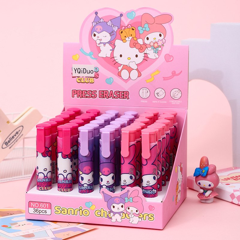 Cartoon shaped press replaceable eraser, cute and high-value primary school student eraser girl's heart stationery