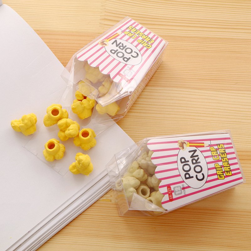 16pcs Creative Cartoon Popcorn Eraser Rubber Set School Supplies Rubber Pencil Erasers Factory Custom