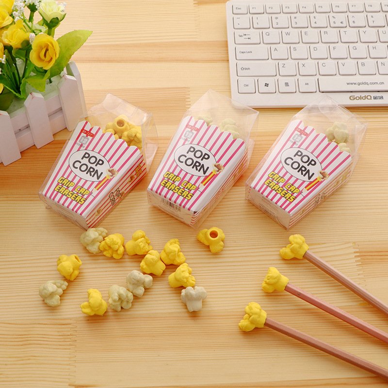 16pcs Creative Cartoon Popcorn Eraser Rubber Set School Supplies Rubber Pencil Erasers Factory Custom