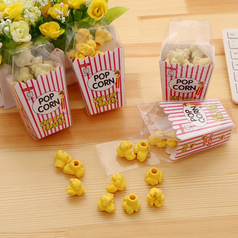 16pcs Creative Cartoon Popcorn Eraser Rubber Set School Supplies Rubber Pencil Erasers Factory Custom