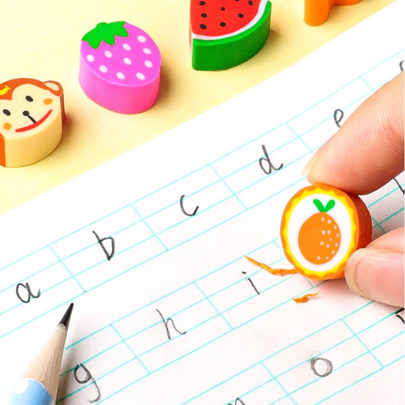 Soododo Promotion Custom Shape Mini Kids 3D Animal Erasers Rubber Cute Eraser 50pcs Pack Set Cake Animal Fruit Eraser