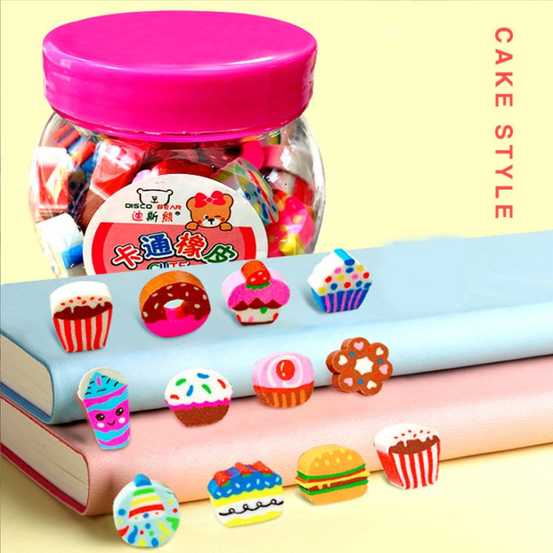 Soododo Promotion Custom Shape Mini Kids 3D Animal Erasers Rubber Cute Eraser 50pcs Pack Set Cake Animal Fruit Eraser