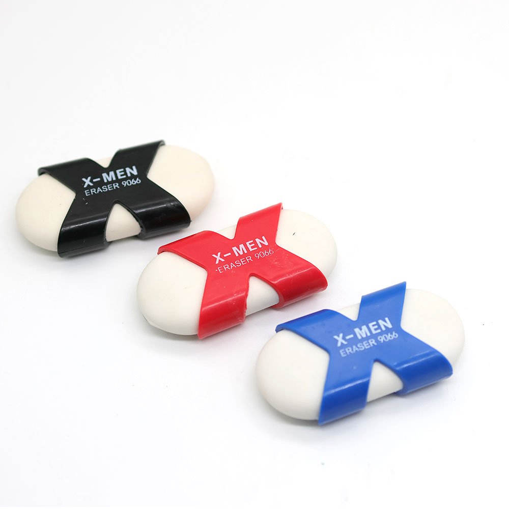 White Eraser X man for children's student Plastic Case Oval Eraser Stationery School Special Environmental Factory Wholesale