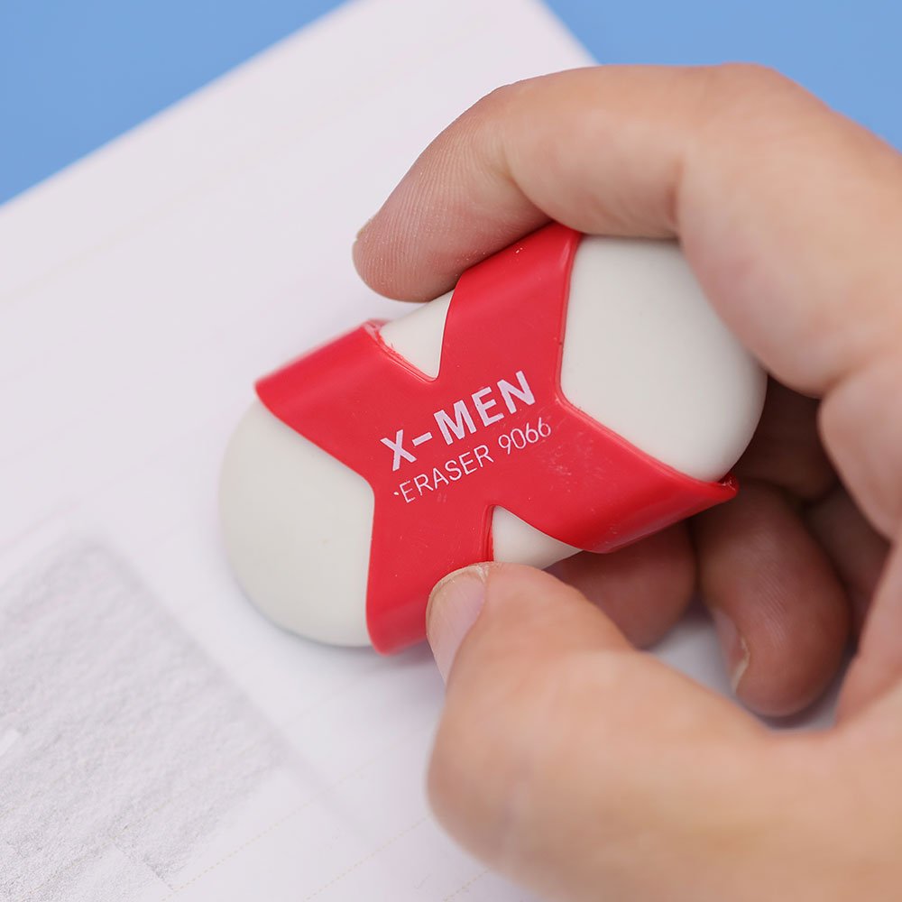 White Eraser X man for children's student Plastic Case Oval Eraser Stationery School Special Environmental Factory Wholesale