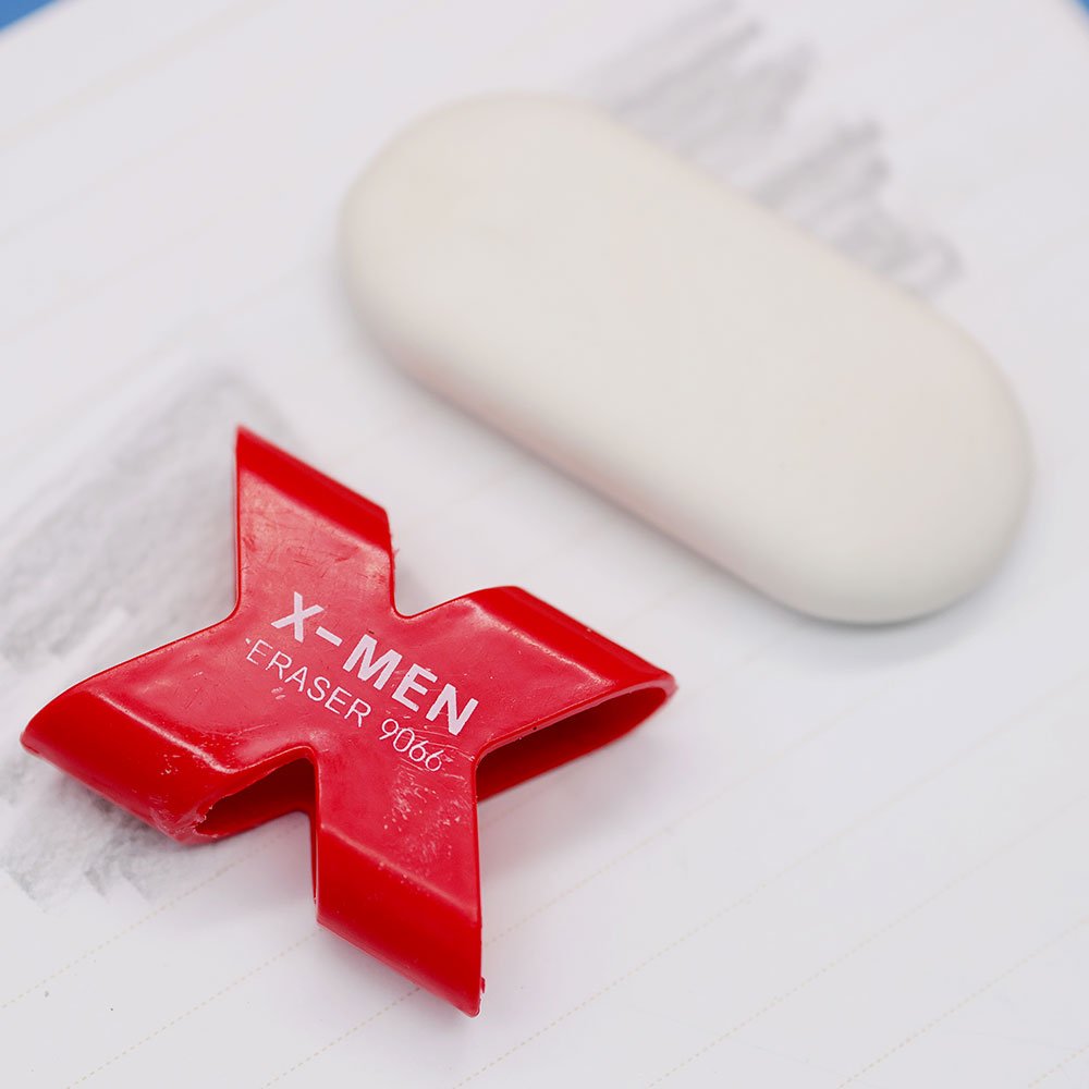 White Eraser X man for children's student Plastic Case Oval Eraser Stationery School Special Environmental Factory Wholesale