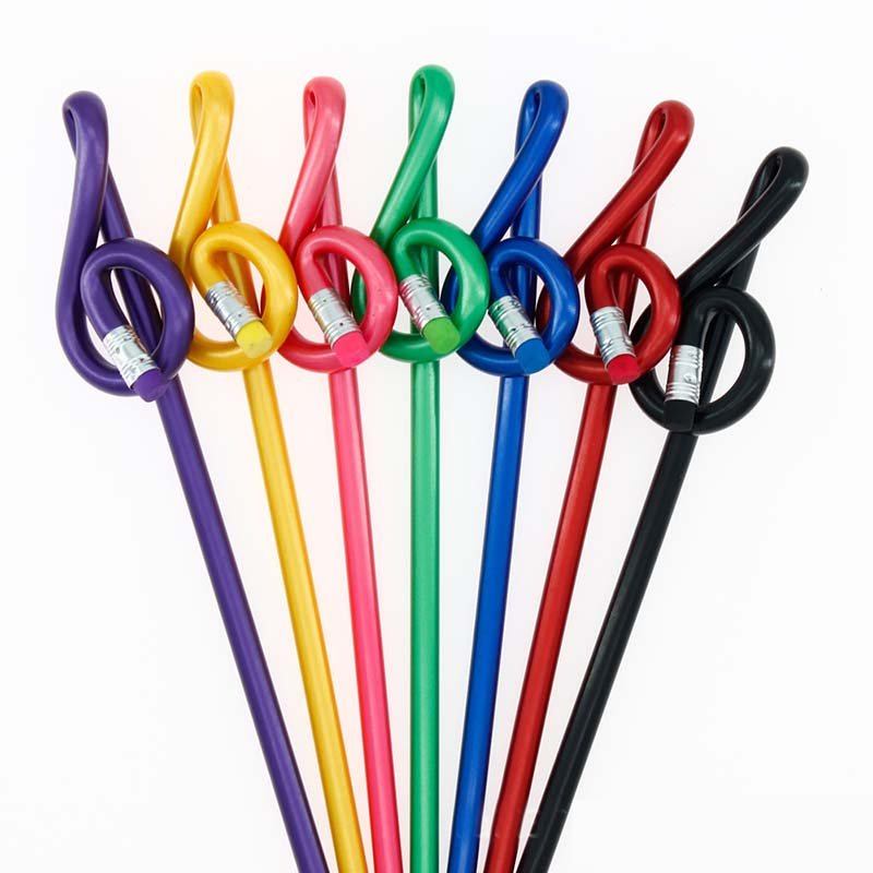 School Writing Stationery Children's Drawing Pencil New Musical Shape Design Wooden HB Pencil With Eraser
