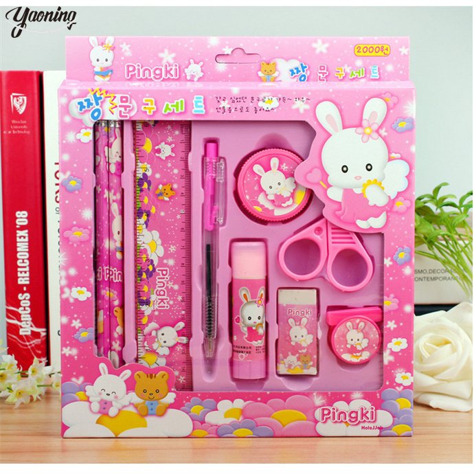 Korean Popular Drawing Writing set stationery 2023 Hot selling school unisex fashion pen pencil erasers ruler sets for students