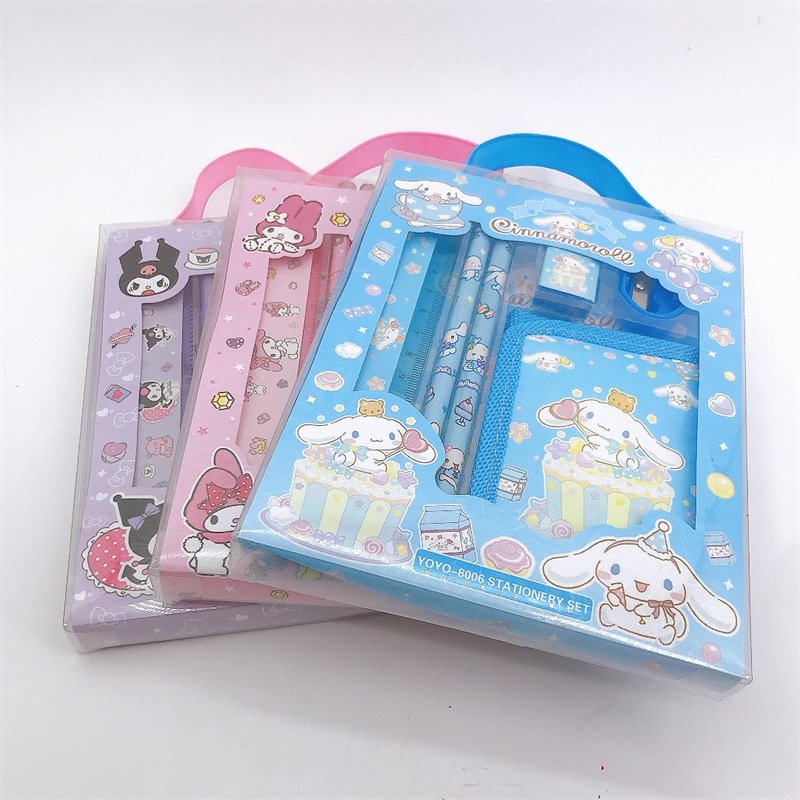 YuBon Cartoon Klumi Stationery Set Cute Anime Ruler Pencil sharpener Eraser Wallet Stationery Set for School prize supplies