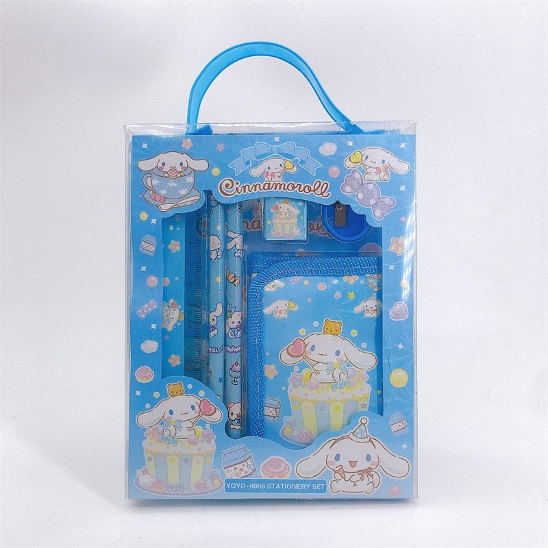 YuBon Cartoon Klumi Stationery Set Cute Anime Ruler Pencil sharpener Eraser Wallet Stationery Set for School prize supplies