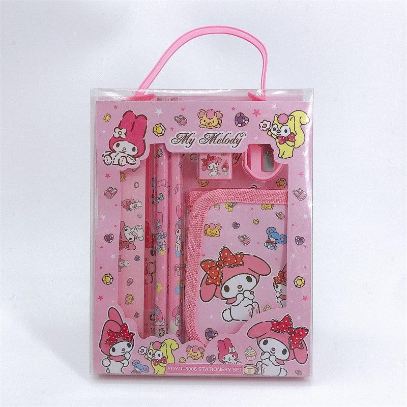 YuBon Cartoon Klumi Stationery Set Cute Anime Ruler Pencil sharpener Eraser Wallet Stationery Set for School prize supplies