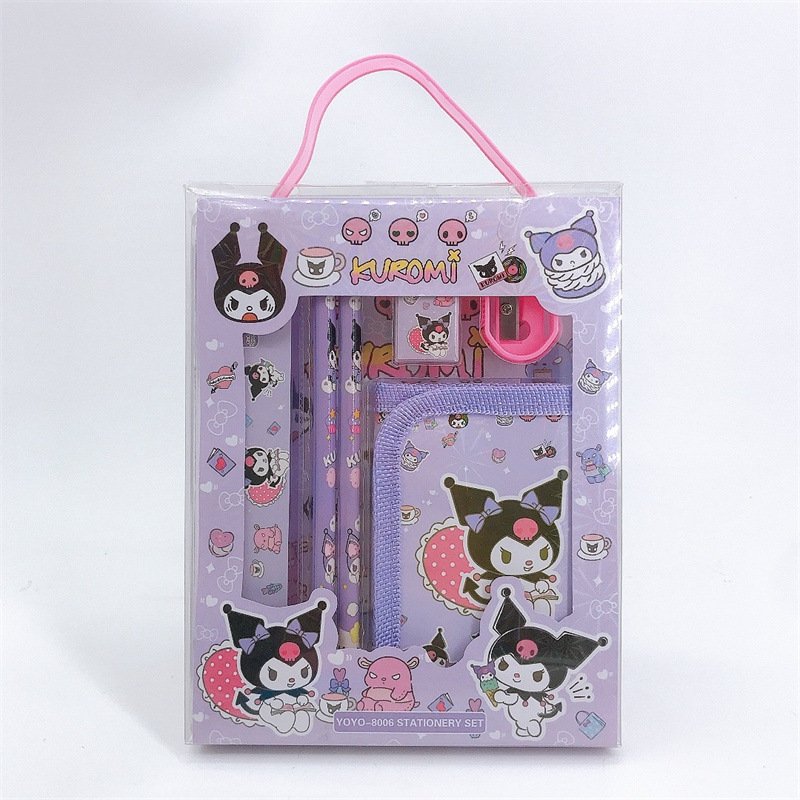 YuBon Cartoon Klumi Stationery Set Cute Anime Ruler Pencil sharpener Eraser Wallet Stationery Set for School prize supplies