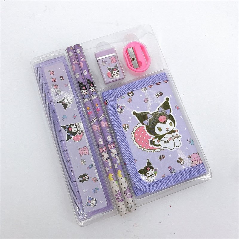 YuBon Cartoon Klumi Stationery Set Cute Anime Ruler Pencil sharpener Eraser Wallet Stationery Set for School prize supplies
