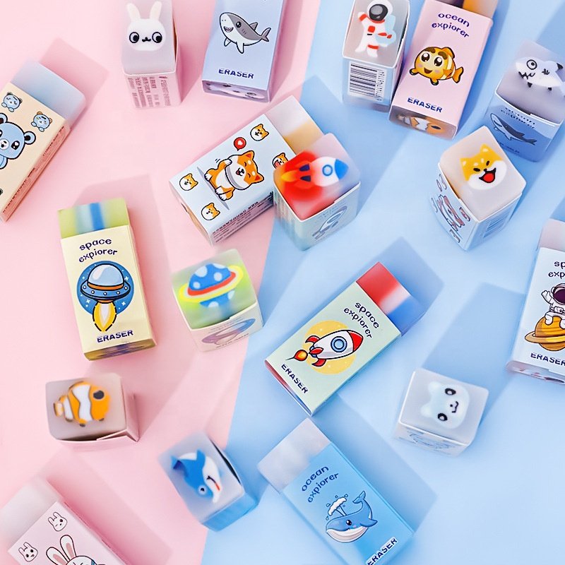 Back to school stationery gifts cartoon cute girls boys pencil eraser for kids