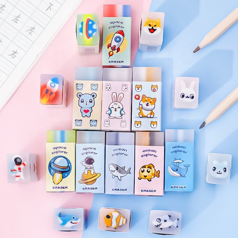 Back to school stationery gifts cartoon cute girls boys pencil eraser for kids