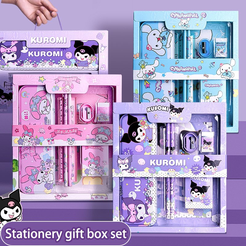 Sanrioed Cartoon Kuromi Learning Stationery Set Gift Box Pencil Eraser Set Stationery Gift Pack Children Gift Happy Learning