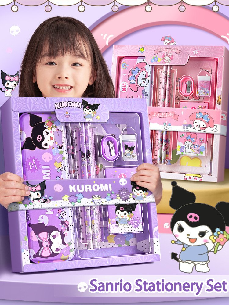 Sanrioed Cartoon Kuromi Learning Stationery Set Gift Box Pencil Eraser Set Stationery Gift Pack Children Gift Happy Learning