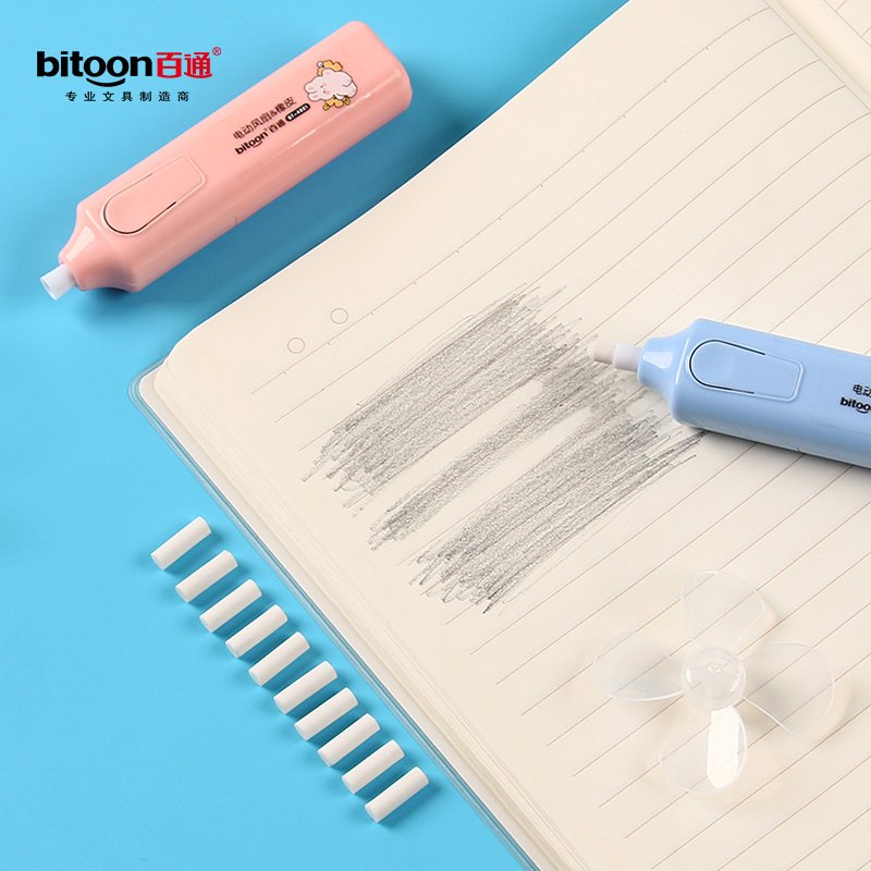 Kawaii Fun Pattern Pencil Eraser Set with 12 Replacement Rubbers School Supplies & Promotional Gift for Kids Stationery