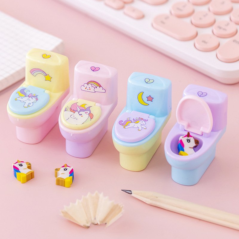 office stationary accessories Toilet pencil sharpener with erasers funny kawaii plastic sharped pencil sharpener