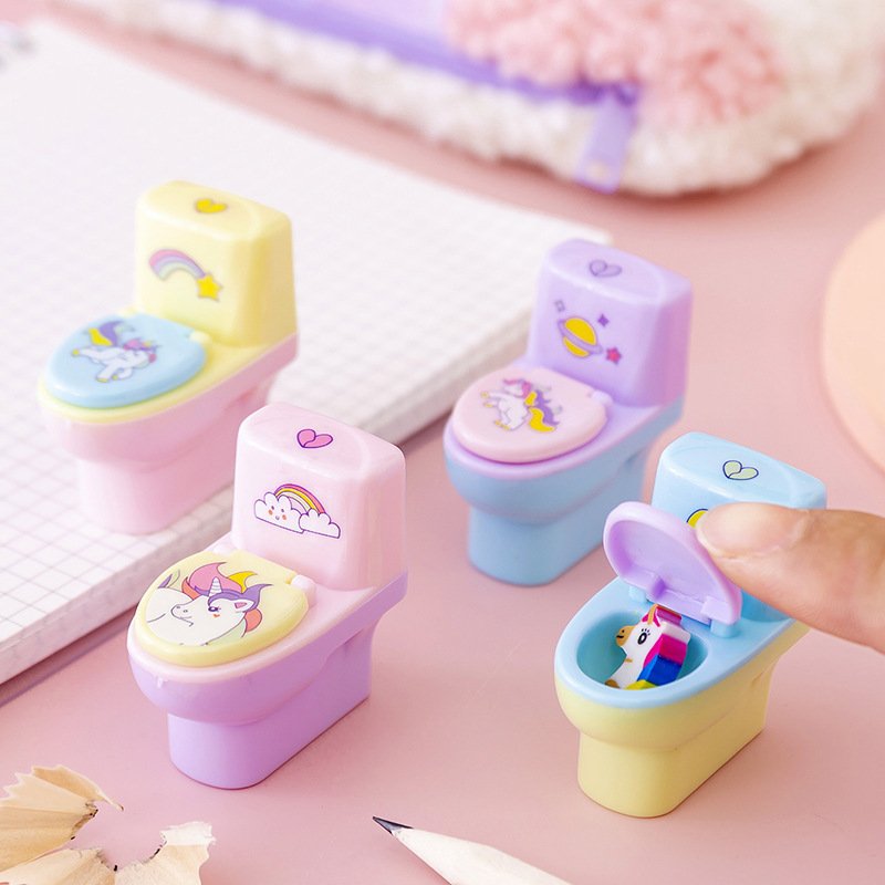 office stationary accessories Toilet pencil sharpener with erasers funny kawaii plastic sharped pencil sharpener
