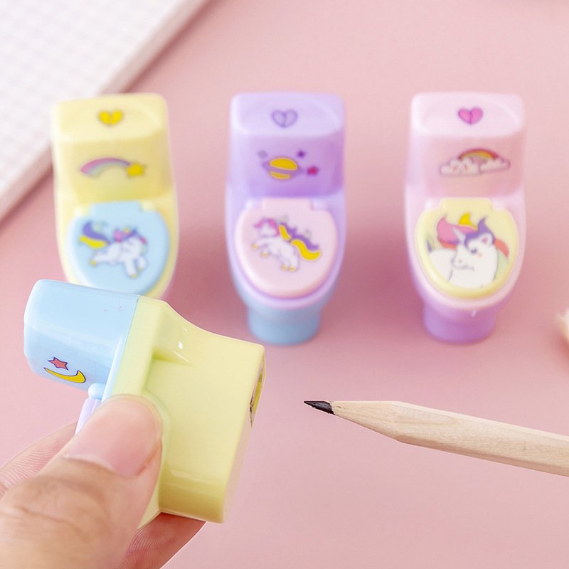 office stationary accessories Toilet pencil sharpener with erasers funny kawaii plastic sharped pencil sharpener