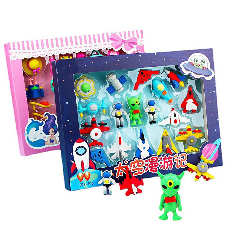 2022 New Stationery Cartoon 3D Monster Spaceship Shape Kids Toy Eraser