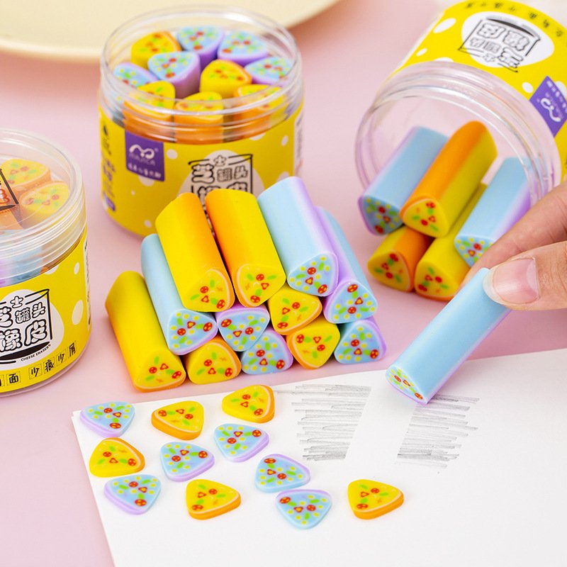 10Pcs/box cartoon Eraser cartoon Cheese shape Rubber Erasers for children Pencil Cleaning Stationery School Student Kids set