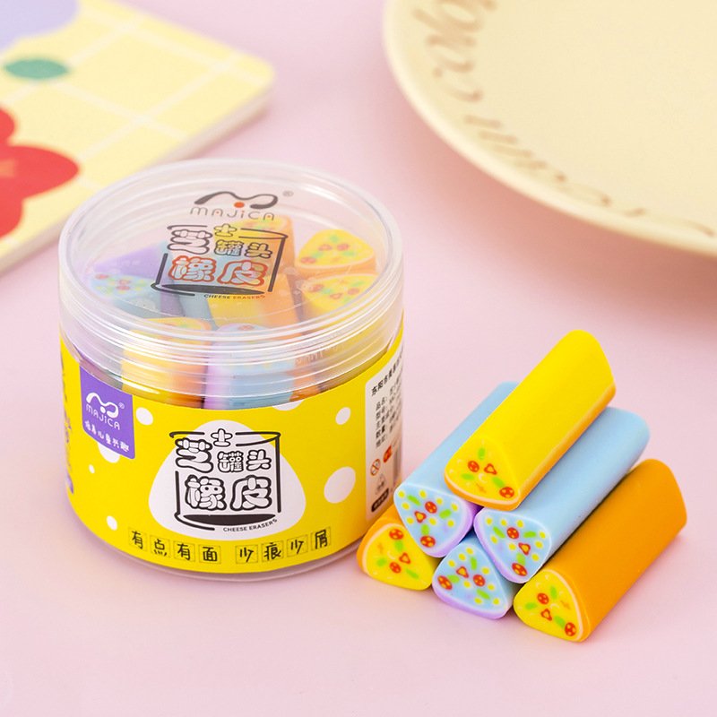 10Pcs/box cartoon Eraser cartoon Cheese shape Rubber Erasers for children Pencil Cleaning Stationery School Student Kids set