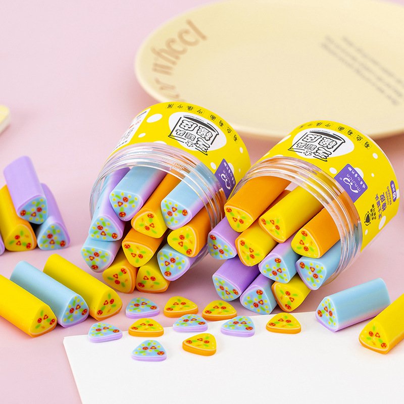 10Pcs/box cartoon Eraser cartoon Cheese shape Rubber Erasers for children Pencil Cleaning Stationery School Student Kids set