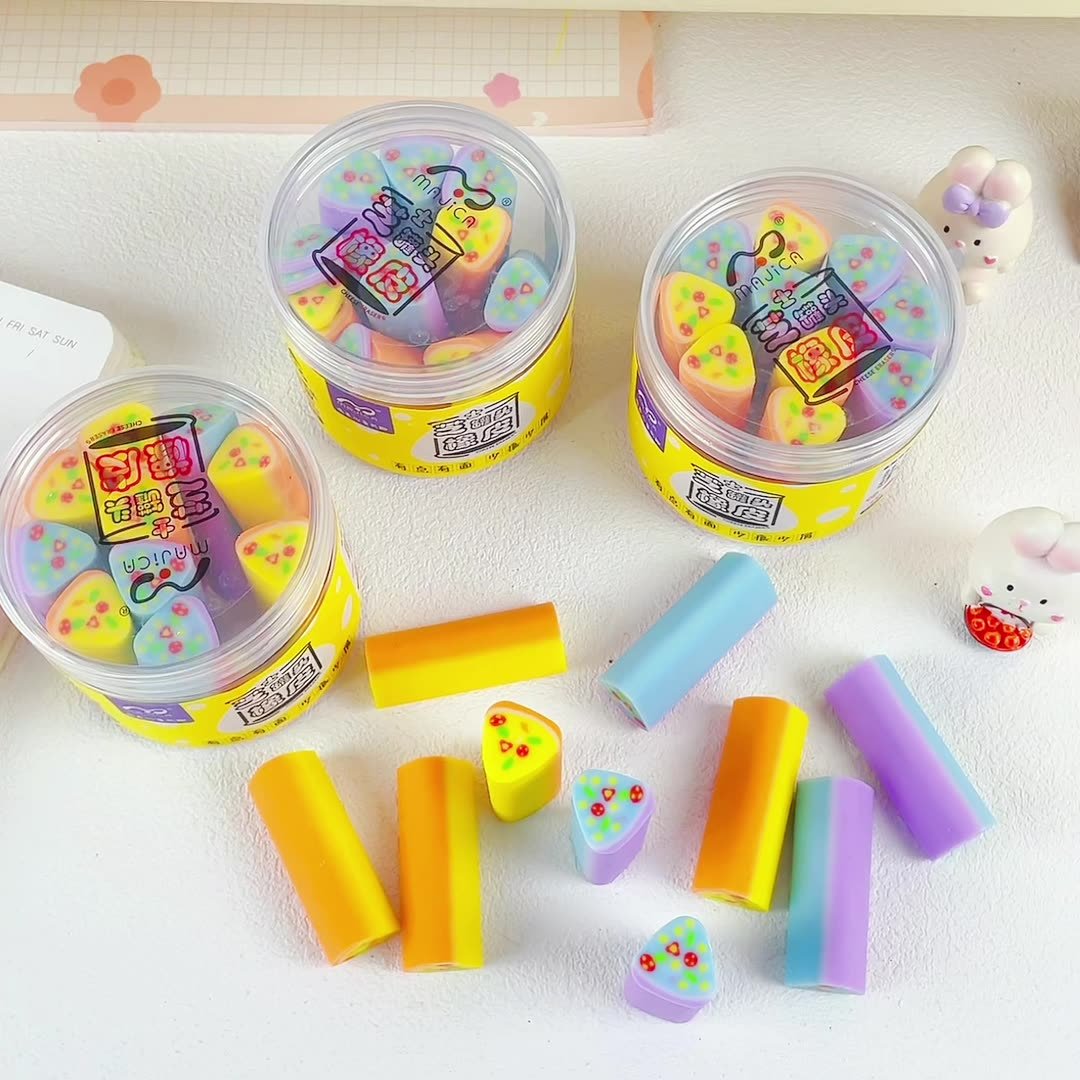 10Pcs/box cartoon Eraser cartoon Cheese shape Rubber Erasers for children Pencil Cleaning Stationery School Student Kids set