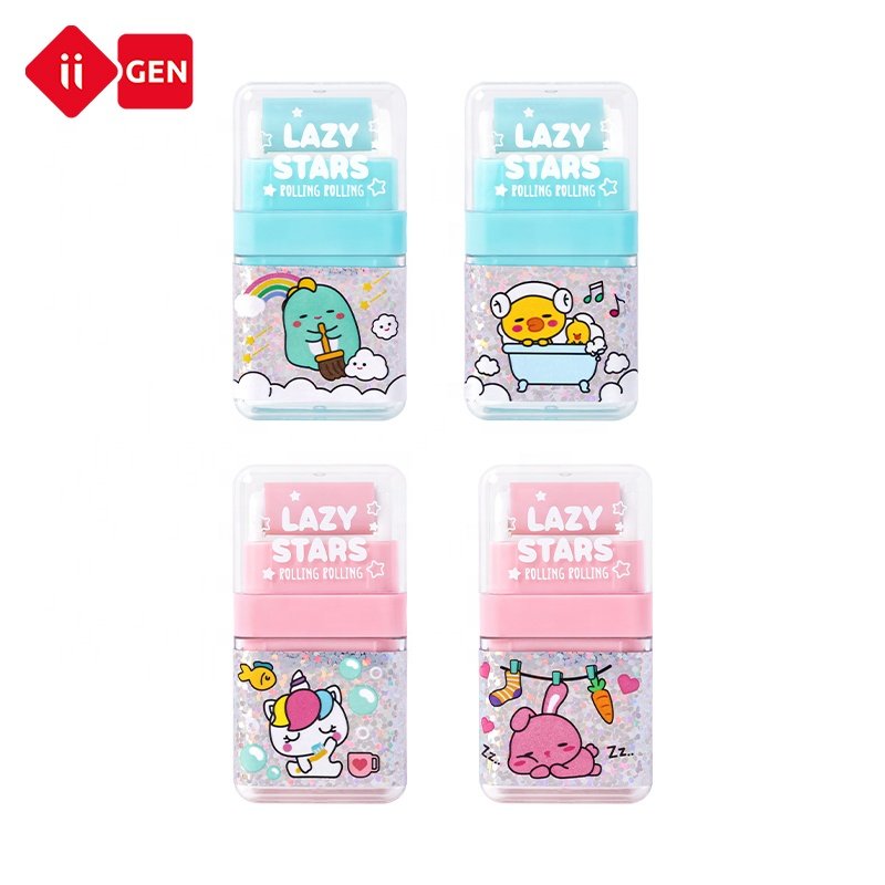 IIGEN Cute Pencil Eraser for Kids School Office Cartoon Animal Roller Colorful Rectangle Eraser Pencil Rubber Erasers