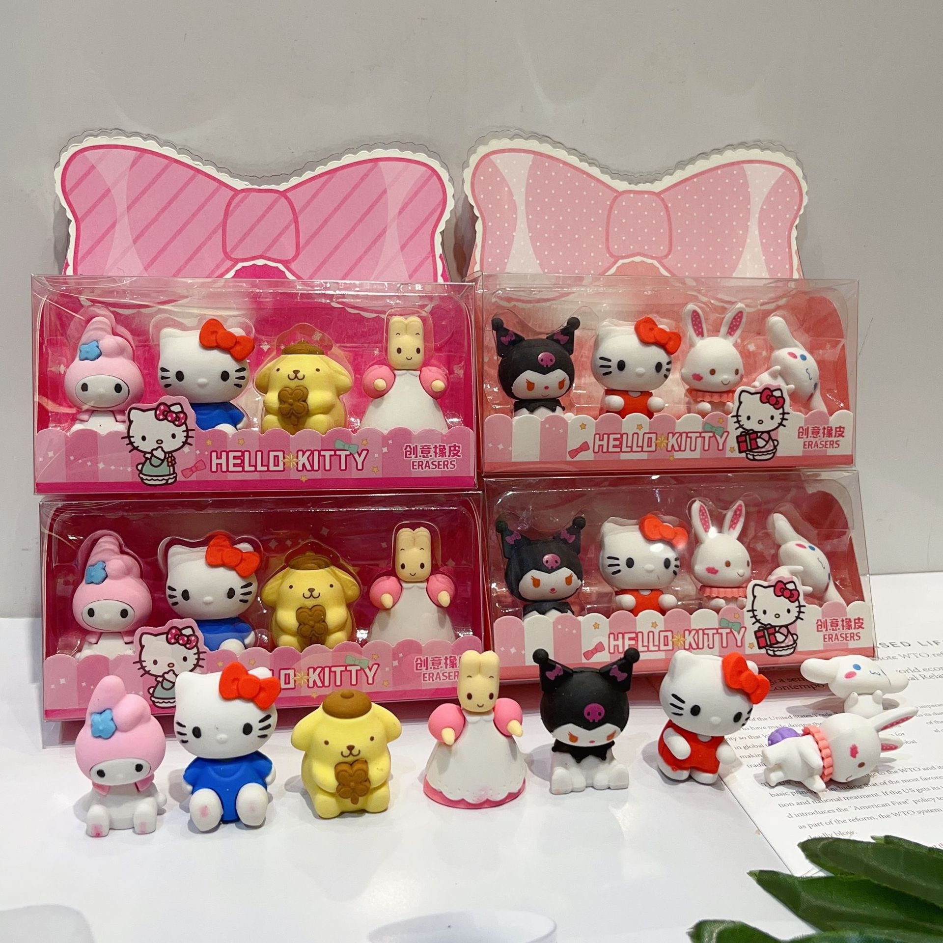 4pcs/Box Animal Erasers Set Anime Cartoon Rubber Pencil Eraser For Kids School Student Stationery Gift