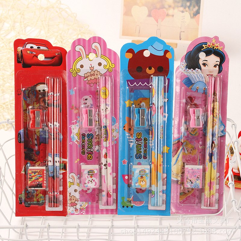 Wholesale Series Kids Stationery Students Eraser Pencil Sharpener Kit School Rewards Supplies