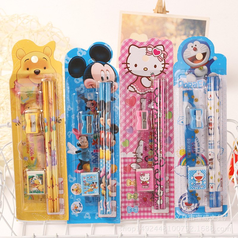 Wholesale Series Kids Stationery Students Eraser Pencil Sharpener Kit School Rewards Supplies