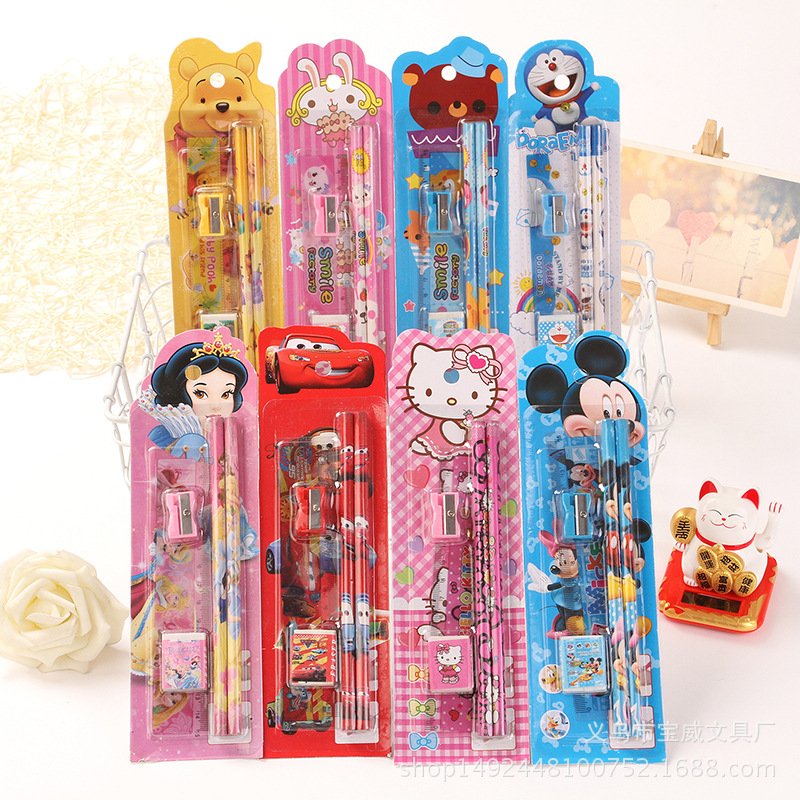 Wholesale Series Kids Stationery Students Eraser Pencil Sharpener Kit School Rewards Supplies