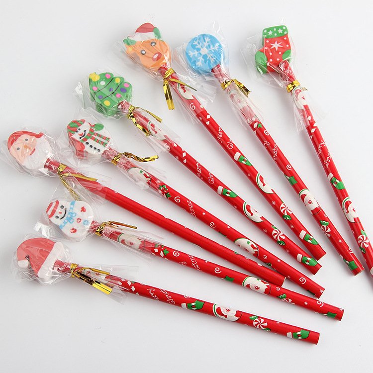 Creative Cartoon Christmas Eraser and Pencil Combination Stationery Set, Children's Christmas School Supplies Gift Wholesale