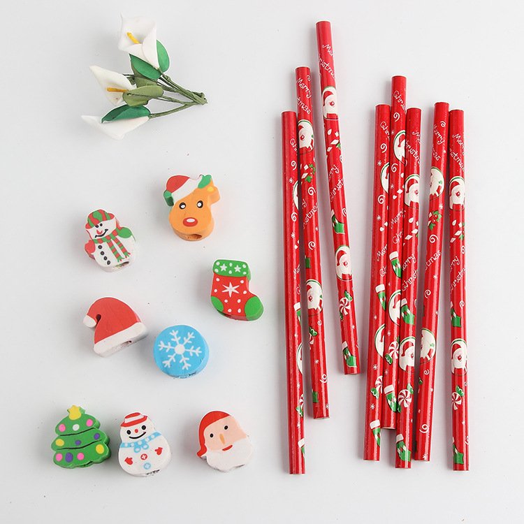 Creative Cartoon Christmas Eraser and Pencil Combination Stationery Set, Children's Christmas School Supplies Gift Wholesale