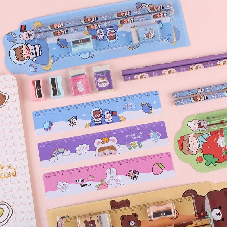 5Pcs/set Cute Rabbit Bear Pencil Set with Pencil Sharpener Kawaii Children's Pencils Gift School Supplies