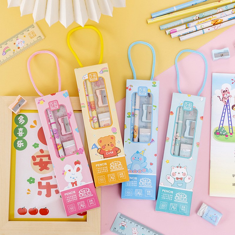 Promotional Elementary school stationery set for children 5 in 1set kindergarten children's gift pencil set with gift box