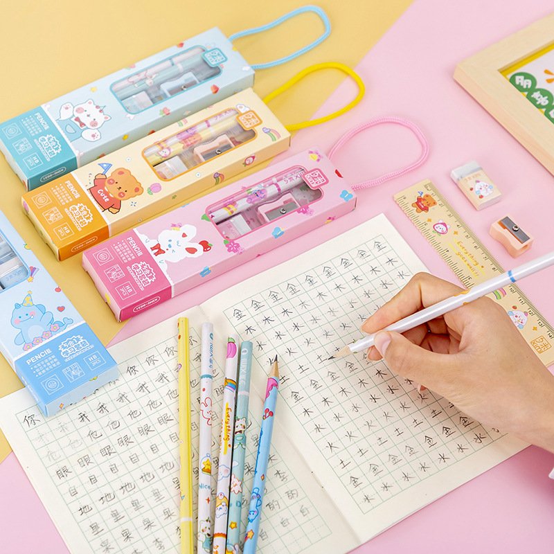 Promotional Elementary school stationery set for children 5 in 1set kindergarten children's gift pencil set with gift box
