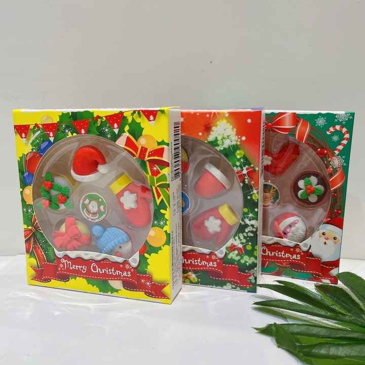 Student children's Santa Claus shaped eraser set School supplies stationery set gift box cartoon eraser set
