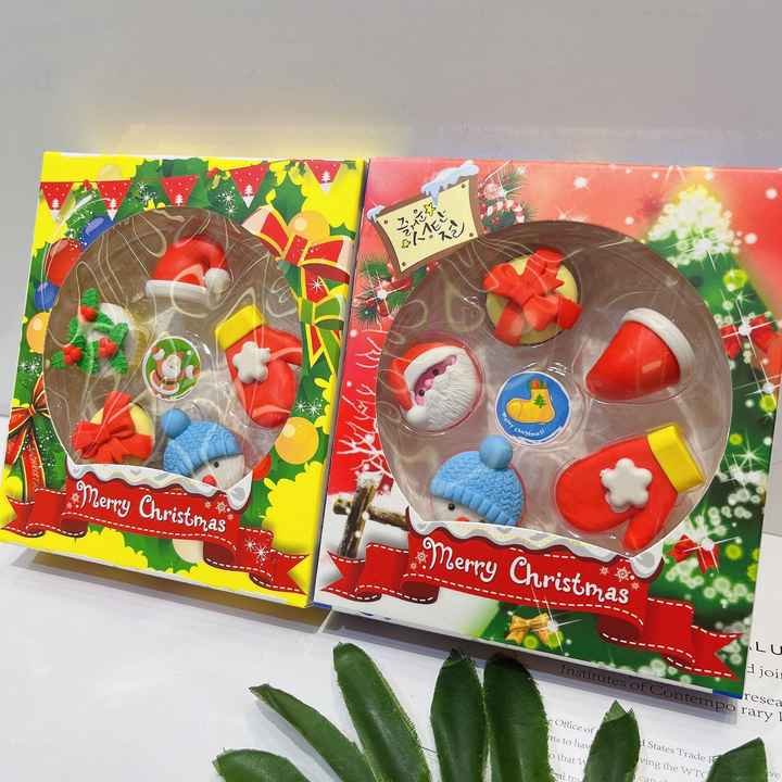Student children's Santa Claus shaped eraser set School supplies stationery set gift box cartoon eraser set