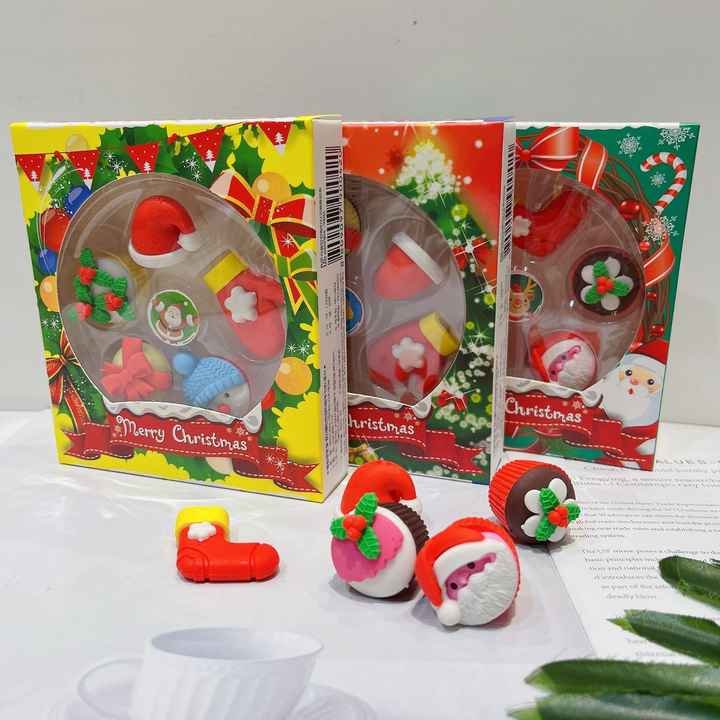 Student children's Santa Claus shaped eraser set School supplies stationery set gift box cartoon eraser set