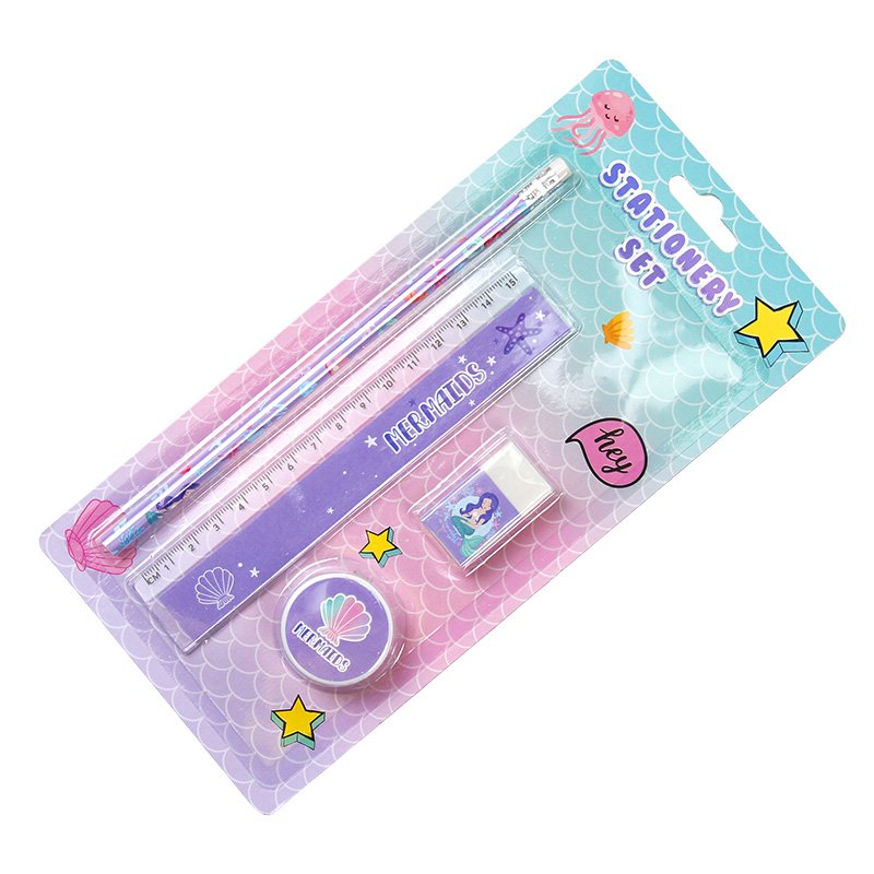 Colorful Cute Cartoon Stationery Set for Students & Promotion Includes Pencil Ruler Eraser & Sharpener School Supplies Gifts