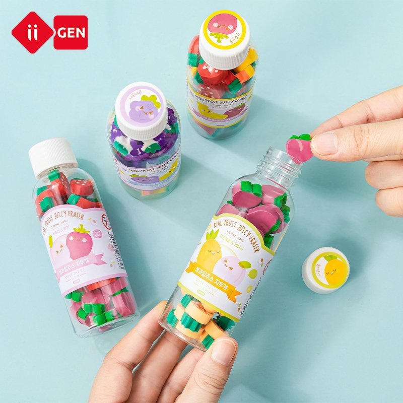 IIGEN fruit drink bottle eraser fun children's eraser cartoon modeling student cleaning eraser box