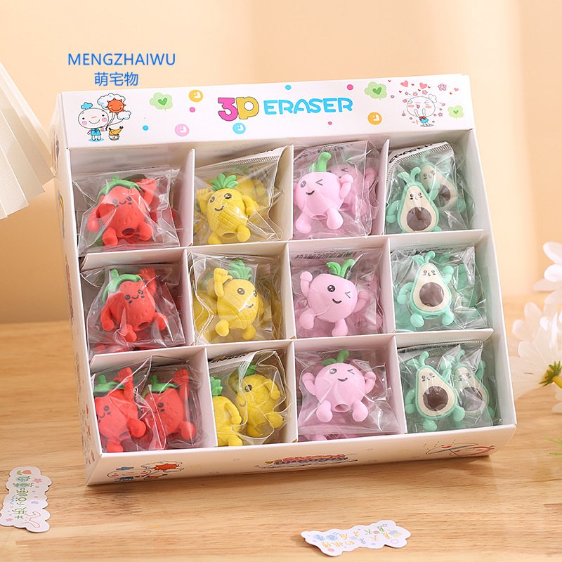 Kawaii stationery cute cartoon fruits eraser for children creative rubber pencil top eraser for kids