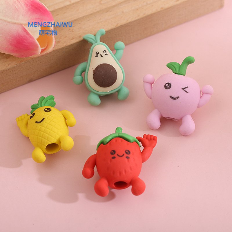 Kawaii stationery cute cartoon fruits eraser for children creative rubber pencil top eraser for kids