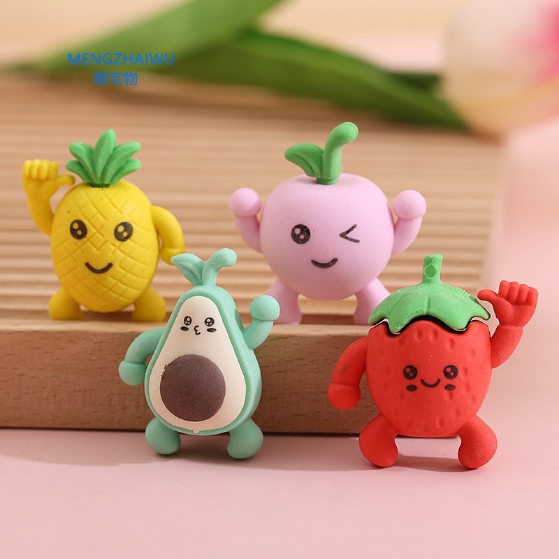 Kawaii stationery cute cartoon fruits eraser for children creative rubber pencil top eraser for kids