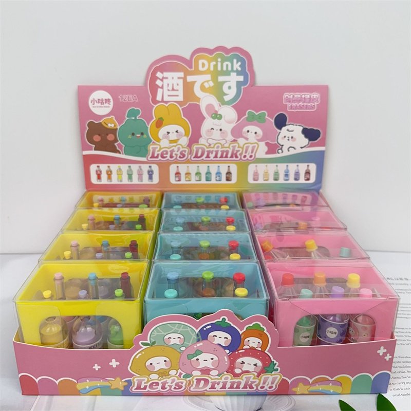 School eraser for children Creative wine bottles shaped design 6 pcs/set 3d kids rubber eraser kawaii stationery wholesale